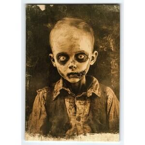 Vintage Halloween Photochrome Postcard Creepy Zombie Boy 5.5x4"